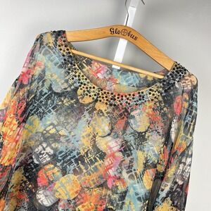 Coldwater Creek Silk Poncho Top Womens O/S Sequin Sheer Multicolor Resort Artsy